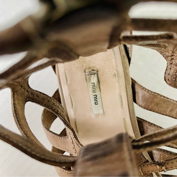 Miu Miu Light Brown Leather Gladiator Flat Sandals - Picture 7 of 7